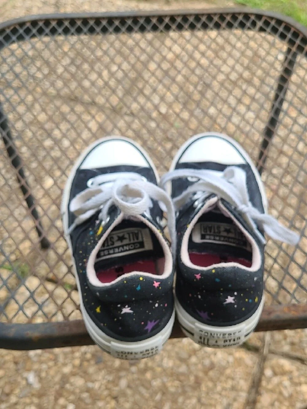 Converse Black Canvas Kids Sneakers with Star Print and White Toe Size 11.5